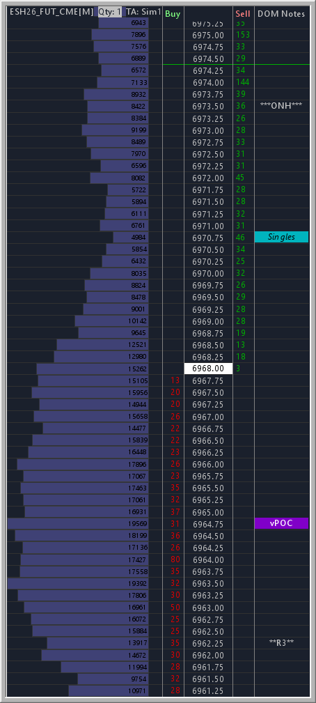 DOM Notes on a Sierra Chart DOM